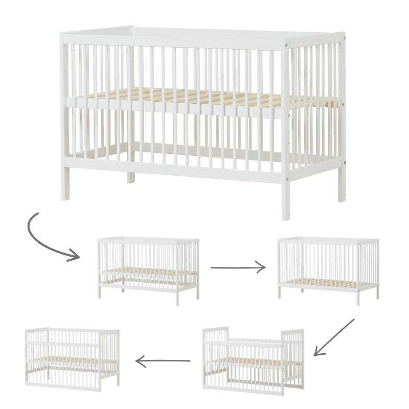 Hoppekids IDA-MARIE - Babyseng m. Skummadras - Justérbar Højde og Sidepanel - Hvid - Afbeelding 3