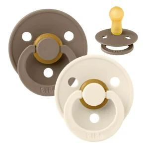 Bibs Round Colour Pacifier - 2-Pack - sz. 2 - natural rubber - Dark Oak/Ivory