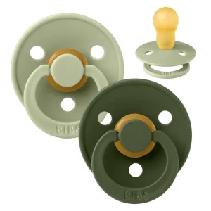Bibs Round Colour Pacifier - 2-Pack - sz. 3 - natural rubber - Sage/Hunter Green