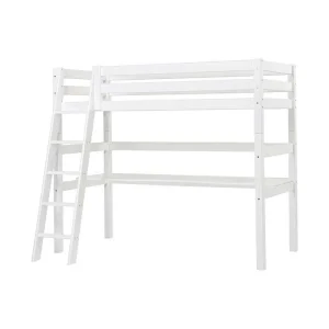 Hoppekids ECO Luxury - Højseng m. Bordplade - 90x200 cm. - Skrå Stige - Fleksibel Indlægsbund - Hvid